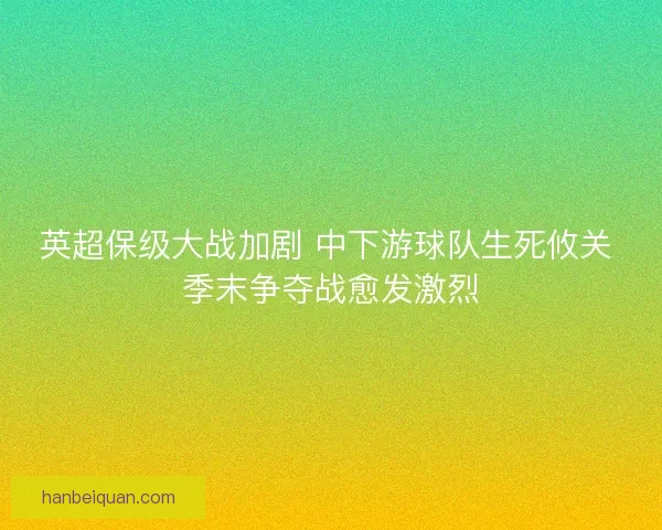 英超保级大战加剧 中下游球队生死攸关 季末争夺战愈发激烈